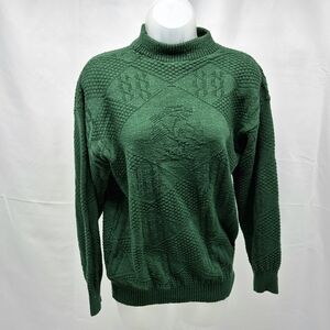 Vintage 80s 90s American Pride Green Geometric Knit Mock Neck Sweater L/XL